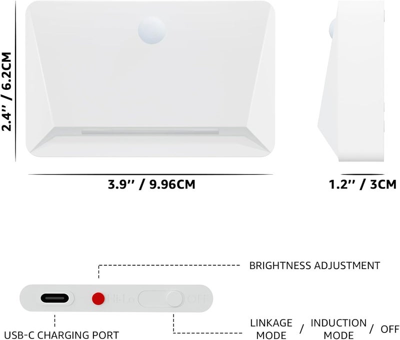 UUFFOO Rechargeable Motion Sensor Wall Light, Magnetic Linkage Multi-Sensor Stair Lights with 3 Brightness Levels, Wireless Battery Operated Indoor Wall Lamp for Closet Bedroom Hallway(White) - Image 5